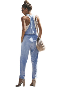 Light Blue Denim Easygoing Drawstring Overalls