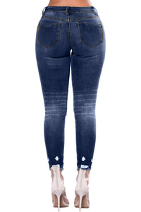 Blue Distressed Raw Hem Denim Pants