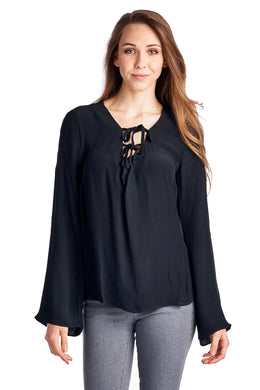 Marcelle Margaux Lace-Up Bell-Sleeve Top