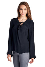Marcelle Margaux Lace-Up Bell-Sleeve Top