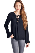 Marcelle Margaux Lace-Up Bell-Sleeve Top