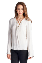 Marcelle Margaux Lace-Up Bell-Sleeve Top
