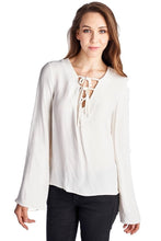 Marcelle Margaux Lace-Up Bell-Sleeve Top