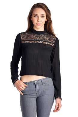 Urban Love Black Lace Panel Long Sleeve Crop Top