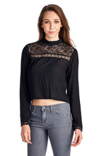 Urban Love Black Lace Panel Long Sleeve Crop Top