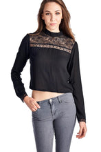 Urban Love Black Lace Panel Long Sleeve Crop Top