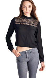 Urban Love Black Lace Panel Long Sleeve Crop Top