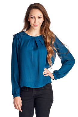 Christine V Lace-Accent Pleated Scoop Neck Top