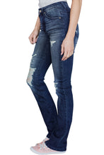 Dark Blue Ripped Denim Boot Cut Jeans