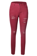 Burgundy Distressed Front Stretch Denim Pants