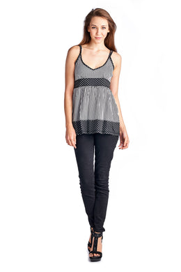 Urban Love Striped Dot V-Neck Tank - WholesaleClothingDeals - 1