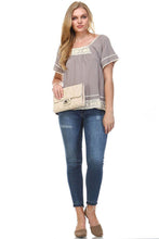 Women's Square Neck Short Sleeve Crochet Top