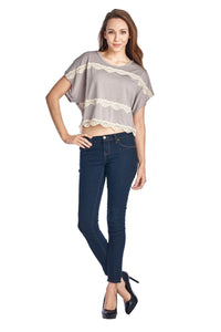 Coolwear Short Wing Keyhole Back Top with Lace Trim 