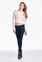 Urban Love Pearl Button Cropped Cardigan with Feather Flower Pendant - WholesaleClothingDeals - 2