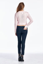 Urban Love Pearl Button Cropped Cardigan with Feather Flower Pendant - WholesaleClothingDeals - 5