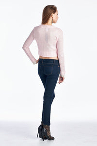 Urban Love Pearl Button Cropped Cardigan with Feather Flower Pendant - WholesaleClothingDeals - 4