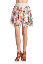 Urban Love Printed Floral Skirt with Elastic Lace Waistband