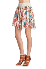 Urban Love Printed Floral Skirt with Elastic Lace Waistband