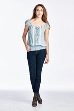 Urban Love Cap Sleeve Keyhole Smocked Waist Top with Lace - WholesaleClothingDeals - 2