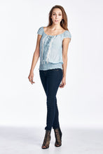 Urban Love Cap Sleeve Keyhole Smocked Waist Top with Lace - WholesaleClothingDeals - 3