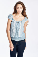 Urban Love Cap Sleeve Keyhole Smocked Waist Top with Lace - WholesaleClothingDeals - 1