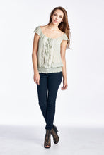 Urban Love Cap Sleeve Keyhole Smocked Waist Top with Lace - WholesaleClothingDeals - 7