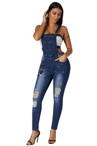 Dark Blue Wash Distressed Denim Overall