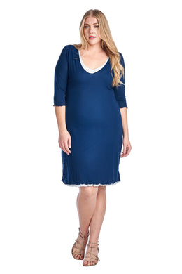 Christine V Plus 3/4 Sleeve V-Neck with White Lining Dress 