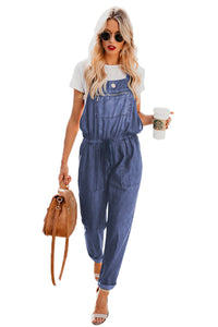 Dark Blue Denim Easygoing Drawstring Overalls