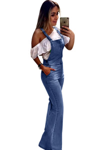 Sky Blue Retro Washed Flared Jeans Overall