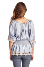 Urban Love Cold Shoulder Smocked Woven Top with Crochet Detail