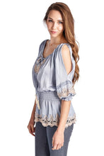 Urban Love Cold Shoulder Smocked Woven Top with Crochet Detail