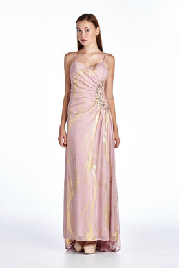 Ignite Mesh with Gold Foil Evening Gown 