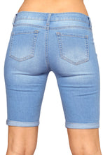 Light Blue Denim Ripped Bermuda Shorts