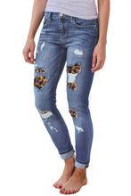 Leopard Patch Detail Blue Distressed Jeans