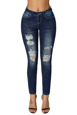 Medium Blue Wash Distressed Skinny Jeans