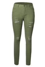 Green Distressed Front Stretch Denim Pants