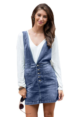 Thigh High Washed Denim Dungarees Skirt Dress