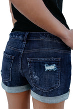 Dark Blue Distressed Denim Shorts