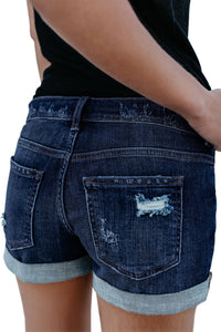 Dark Blue Distressed Denim Shorts