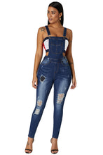 Dark Blue Wash Distressed Denim Overall