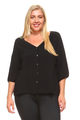 Women's Plus Size 3/4 Three Quarter Button Down Blouse