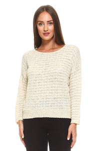 Women's Light Knit Sweater Top With Woven Detail