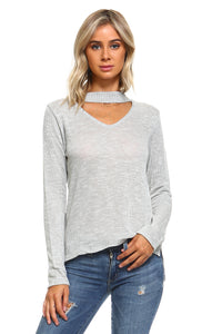 Women's Light Knit Sweater Top With Cut-Out Neck