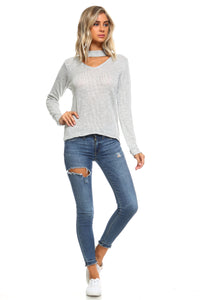 Women's Light Knit Sweater Top With Cut-Out Neck