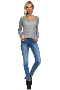 Women's Light Knit Sweater Top With Cut-Out Neck