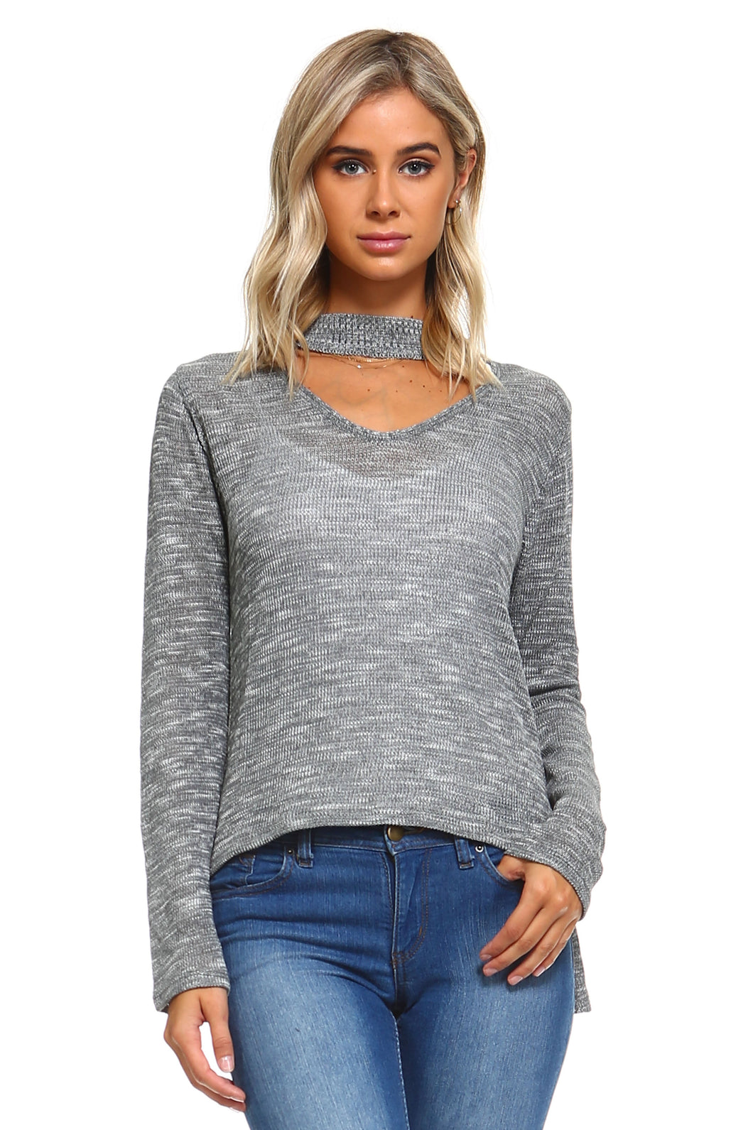 Women's Light Knit Sweater Top With Cut-Out Neck