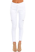 White Drawstring Ankle Pocket Denim Jeans