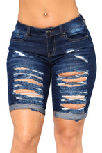 Dark Blue Denim Ripped Bermuda Shorts