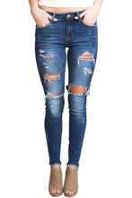 Medium Blue Wash Broken Hole Skinny Jeans